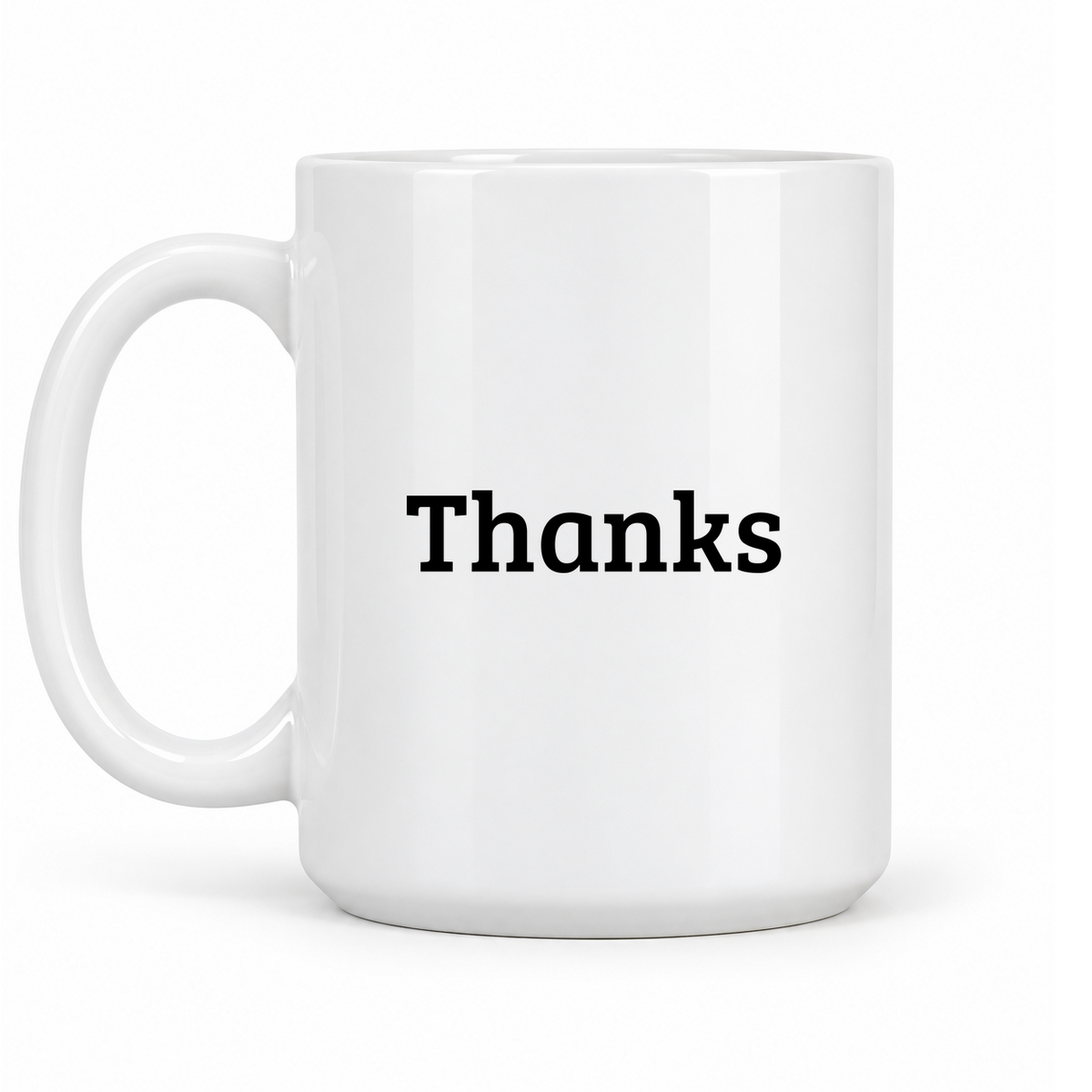 Thanks Mug in white with handle left