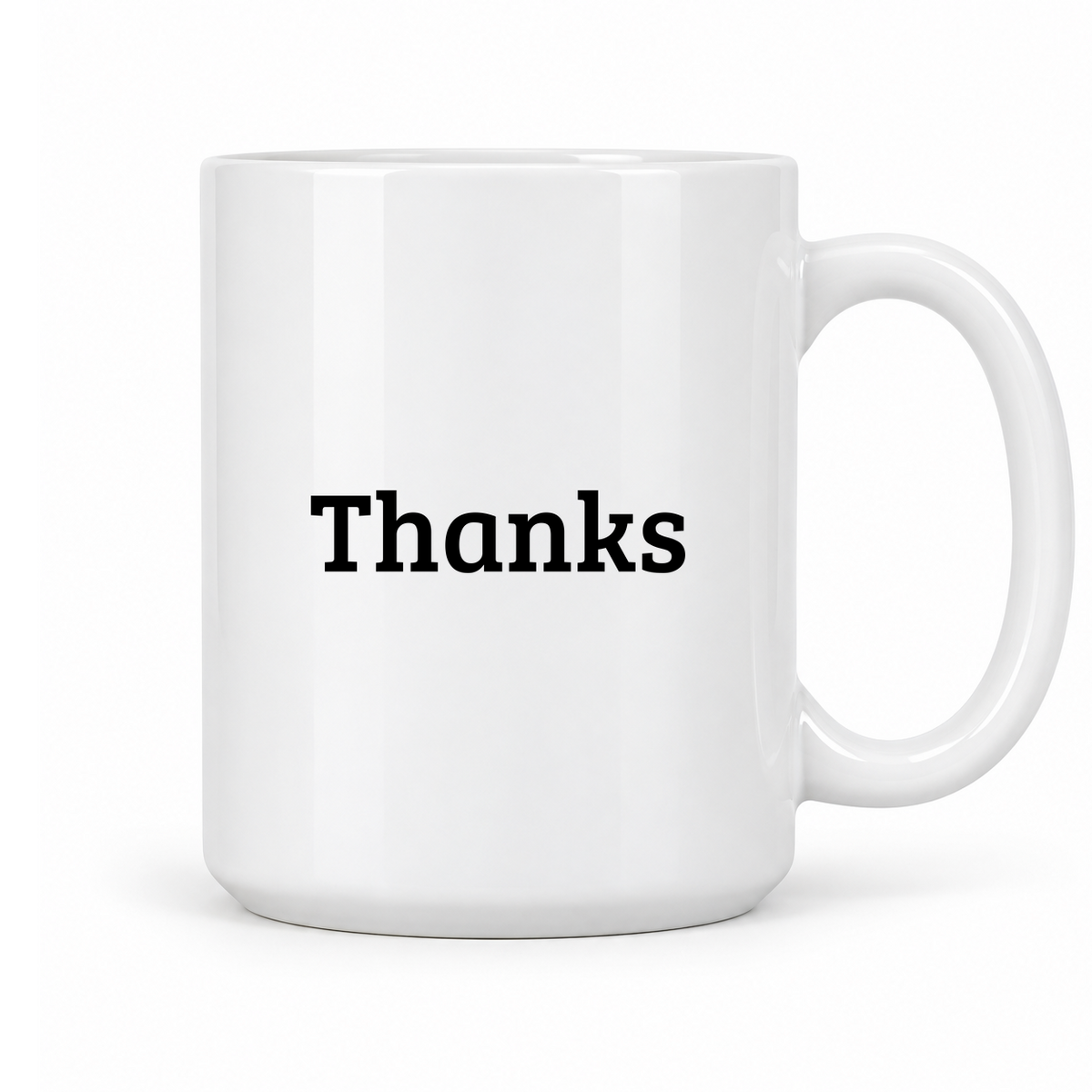 Thanks Mug in white with handle right