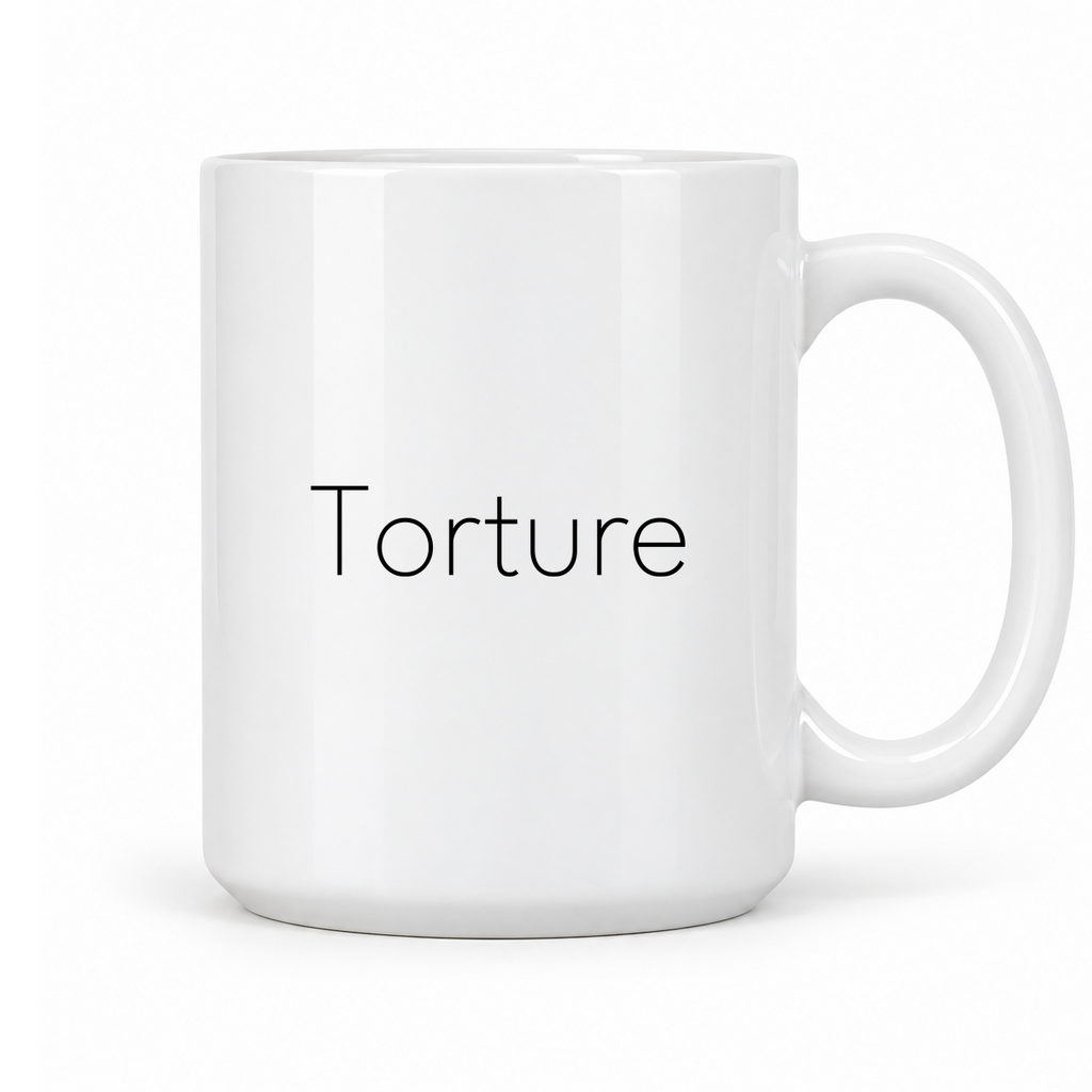 Torture Mug in white with handle right