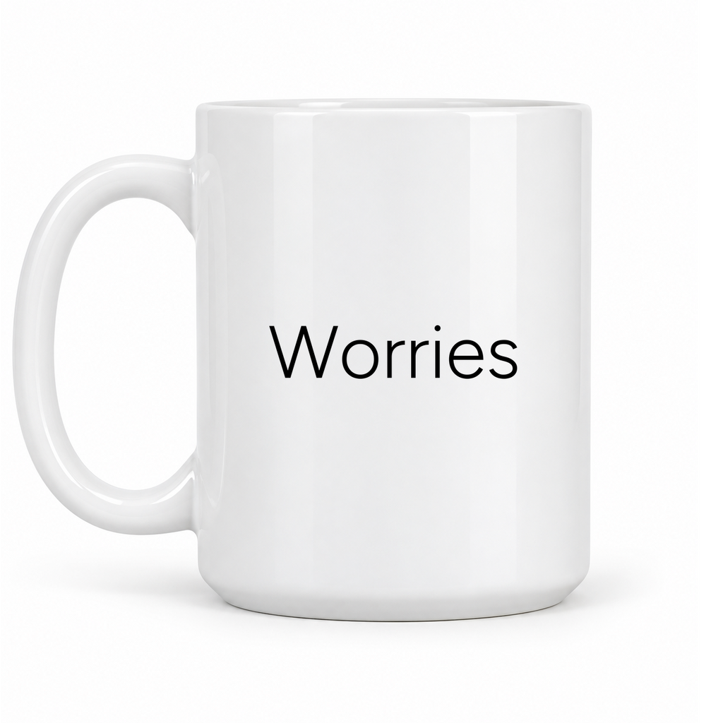 Worries Mug in white with handle left