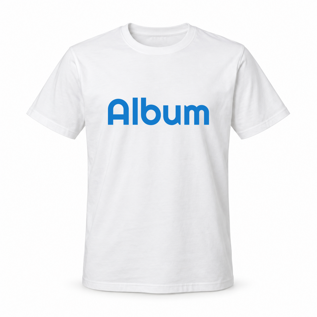 Album T-Shirt in white with blue text