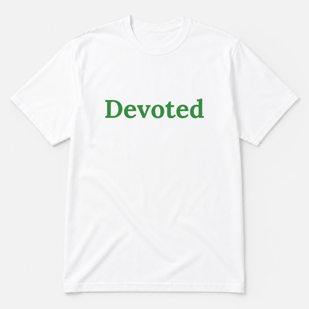 Devoted T-Shirt in white with green text