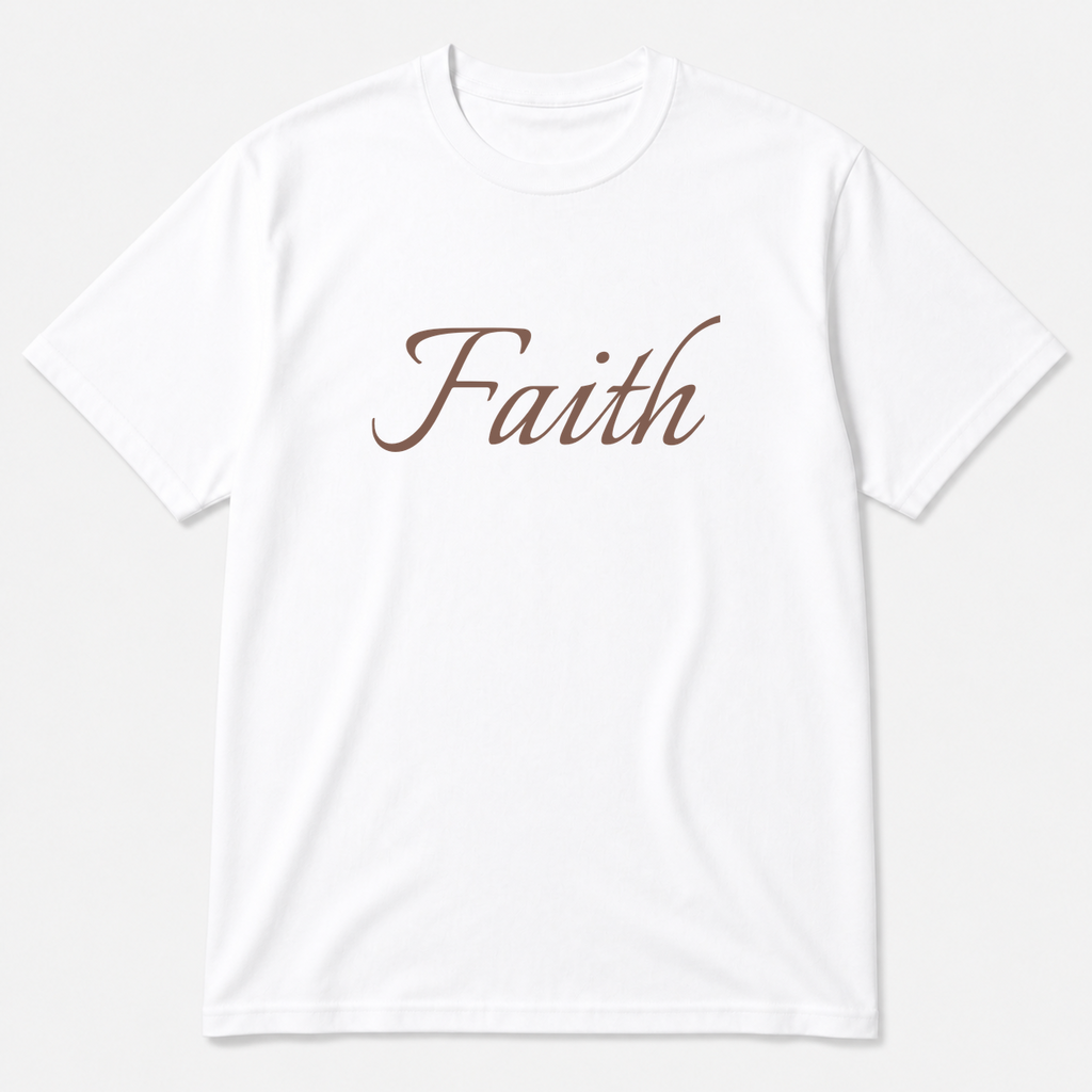 Faith T-Shirt in white with brown text