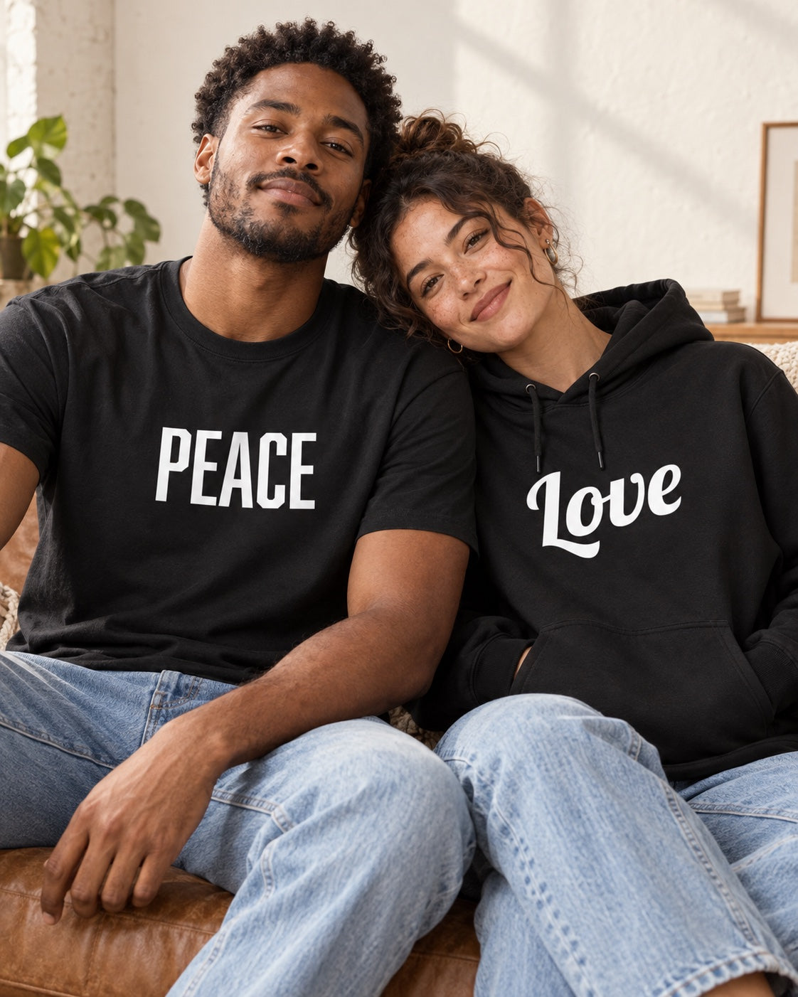 Two models wearing Peace and Love apparel
