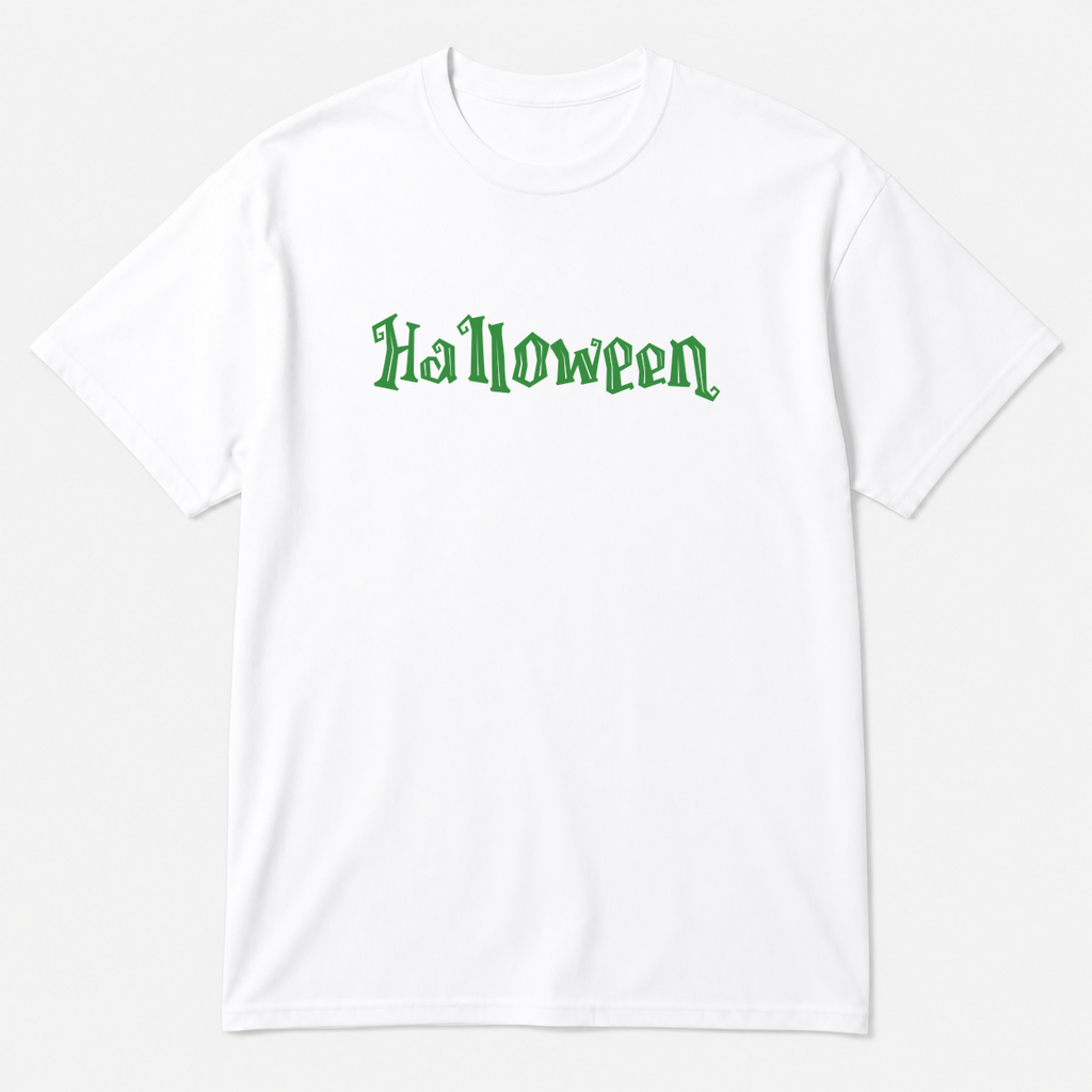 Halloween T-Shirt in white with green text
