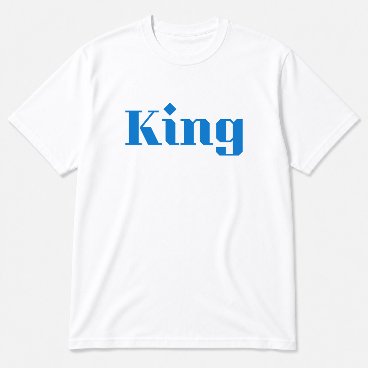 King T-Shirt in white with blue text