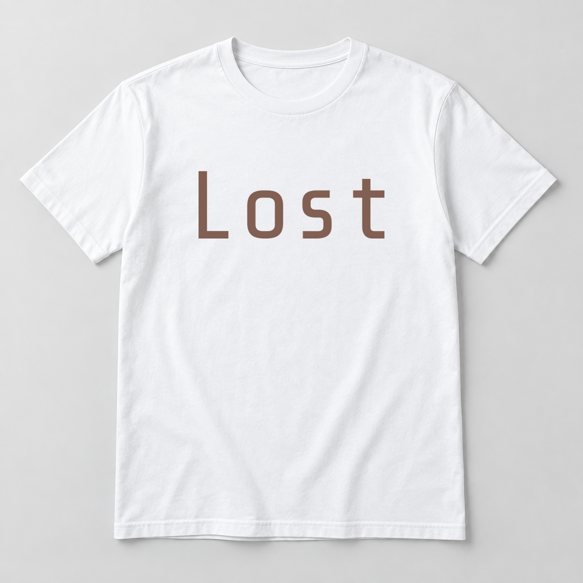 Lost T-Shirt in white with brown text