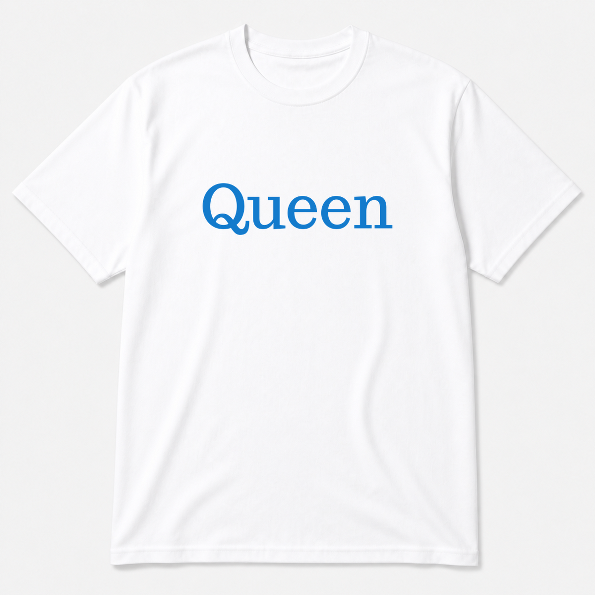 Queen T-Shirt in white with blue text