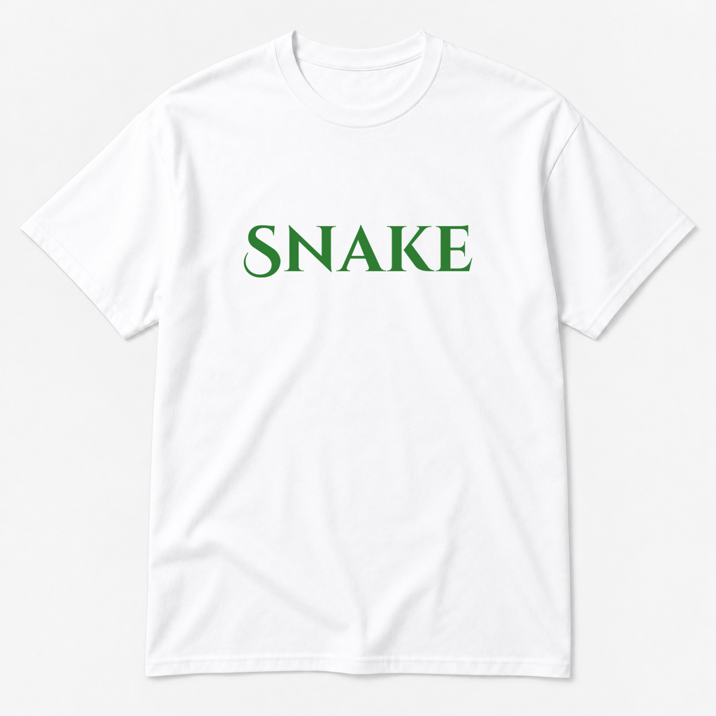 Snake T-Shirt in white with green text