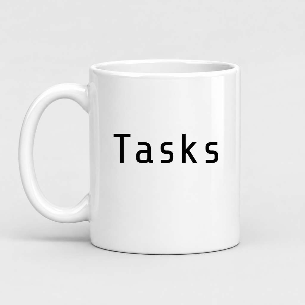 Tasks Mug in white with handle left